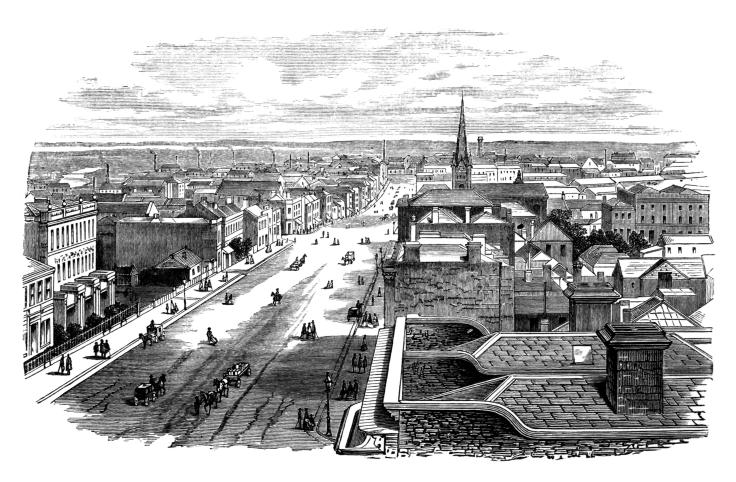 19th century engraving of the city of Melbourne, Australia